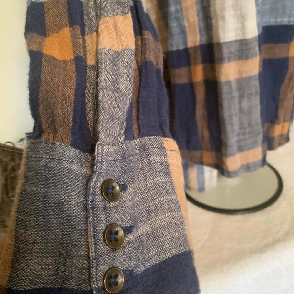 Free People | Preppy in Plaid Ruffled Button Down cute sexy top size M - Picture 13 of 14